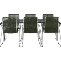 Ruokailuryhmä Venture Home, 200x100cm musta Borneo-pöytä + 6 Bois-tuolia