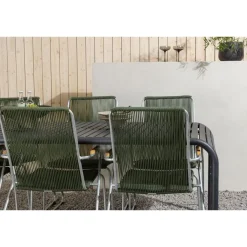Ruokailuryhmä Venture Home, 200x100cm musta Borneo-pöytä + 6 Bois-tuolia