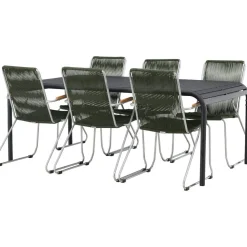 Ruokailuryhmä Venture Home, 200x100cm musta Borneo-pöytä + 6 Bois-tuolia