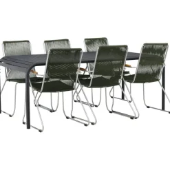 Ruokailuryhmä Venture Home, 200x100cm musta Borneo-pöytä + 6 Bois-tuolia