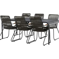 Ruokailuryhmä Venture Home, 200x100cm musta Borneo-pöytä + 6 Bois-tuolia
