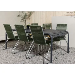 Ruokailuryhmä Venture Home, 200x100cm musta Borneo-pöytä + 6 Bois-tuolia