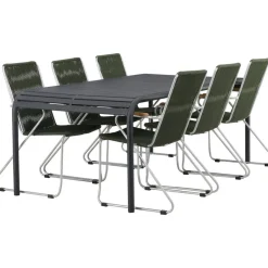 Ruokailuryhmä Venture Home, 200x100cm musta Borneo-pöytä + 6 Bois-tuolia
