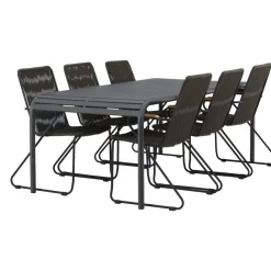 Ruokailuryhmä Venture Home, 200x100cm musta Borneo-pöytä + 6 Bois-tuolia