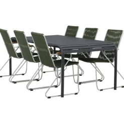 Ruokailuryhmä Venture Home, 200x100cm musta Borneo-pöytä + 6 Bois-tuolia