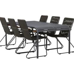 Ruokailuryhmä Venture Home, 200x100cm musta Borneo-pöytä + 6 Bois-tuolia