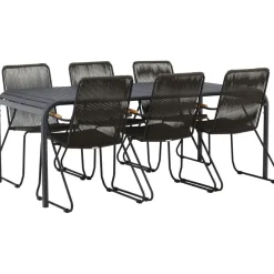 Ruokailuryhmä Venture Home, 200x100cm musta Borneo-pöytä + 6 Bois-tuolia