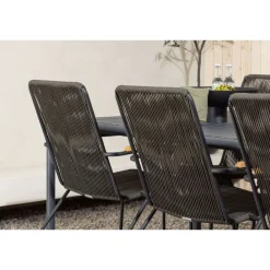 Ruokailuryhmä Venture Home, 200x100cm musta Borneo-pöytä + 6 Bois-tuolia