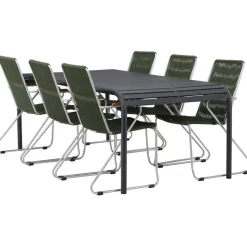 Ruokailuryhmä Venture Home, 200x100cm musta Borneo-pöytä + 6 Bois-tuolia