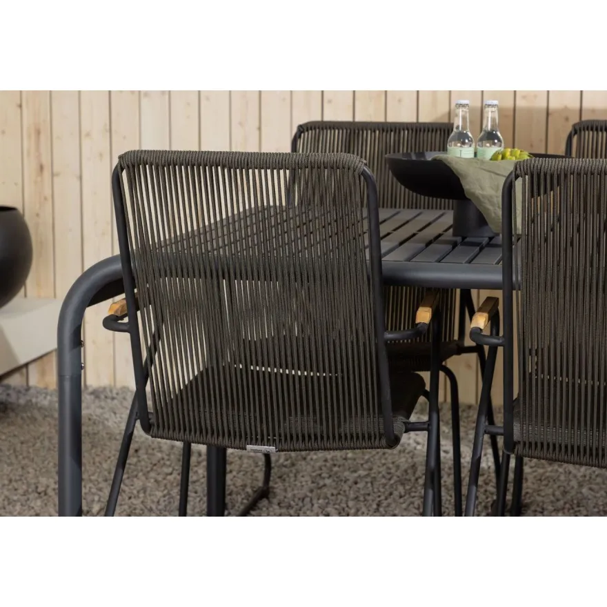 Ruokailuryhmä Venture Home, 200x100cm musta Borneo-pöytä + 6 Bois-tuolia