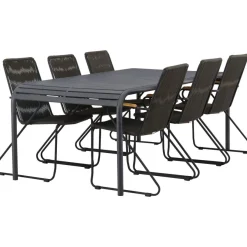 Ruokailuryhmä Venture Home, 200x100cm musta Borneo-pöytä + 6 Bois-tuolia