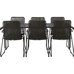 Ruokailuryhmä Venture Home, 200x100cm musta Borneo-pöytä + 6 Bois-tuolia