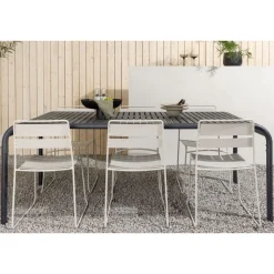 Ruokailuryhmä Venture Home, 200x100cm musta Borneo-pöytä + 6 Lina-tuolia