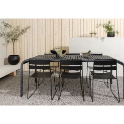 Ruokailuryhmä Venture Home, 200x100cm musta Borneo-pöytä + 6 Lina-tuolia