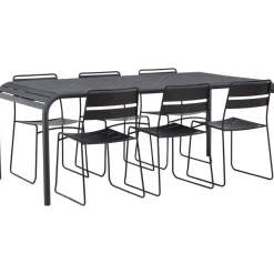 Ruokailuryhmä Venture Home, 200x100cm musta Borneo-pöytä + 6 Lina-tuolia