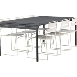 Ruokailuryhmä Venture Home, 200x100cm musta Borneo-pöytä + 6 Lina-tuolia