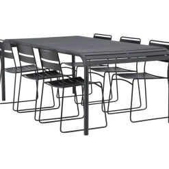 Ruokailuryhmä Venture Home, 200x100cm musta Borneo-pöytä + 6 Lina-tuolia