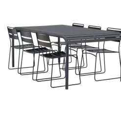 Ruokailuryhmä Venture Home, 200x100cm musta Borneo-pöytä + 6 Lina-tuolia