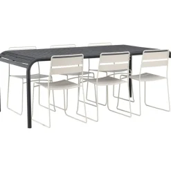 Ruokailuryhmä Venture Home, 200x100cm musta Borneo-pöytä + 6 Lina-tuolia