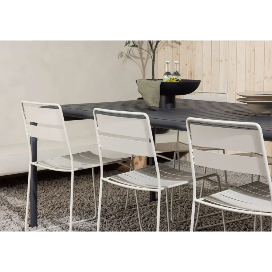 Ruokailuryhmä Venture Home, 200x100cm musta Borneo-pöytä + 6 Lina-tuolia