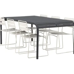 Ruokailuryhmä Venture Home, 200x100cm musta Borneo-pöytä + 6 Lina-tuolia