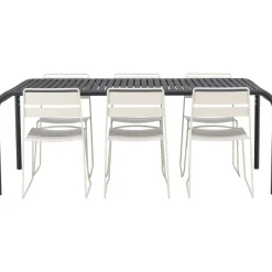 Ruokailuryhmä Venture Home, 200x100cm musta Borneo-pöytä + 6 Lina-tuolia