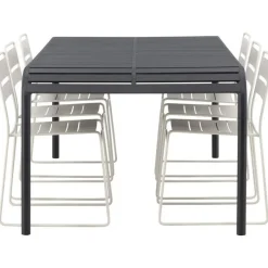 Ruokailuryhmä Venture Home, 200x100cm musta Borneo-pöytä + 6 Lina-tuolia