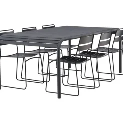 Ruokailuryhmä Venture Home, 200x100cm musta Borneo-pöytä + 6 Lina-tuolia