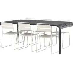 Ruokailuryhmä Venture Home, 200x100cm musta Borneo-pöytä + 6 Lina-tuolia