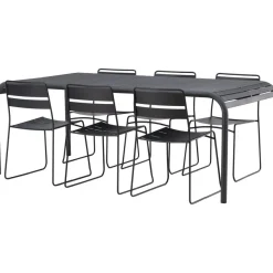 Ruokailuryhmä Venture Home, 200x100cm musta Borneo-pöytä + 6 Lina-tuolia