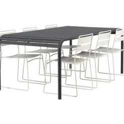 Ruokailuryhmä Venture Home, 200x100cm musta Borneo-pöytä + 6 Lina-tuolia