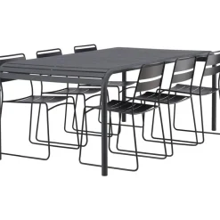Ruokailuryhmä Venture Home, 200x100cm musta Borneo-pöytä + 6 Lina-tuolia