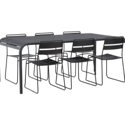Ruokailuryhmä Venture Home, 200x100cm musta Borneo-pöytä + 6 Lina-tuolia