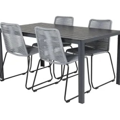 Ruokailuryhmä Venture Home, 150x90cm musta Break-pöytä + 4 harmaata, pinottavaa Lindos-tuolia