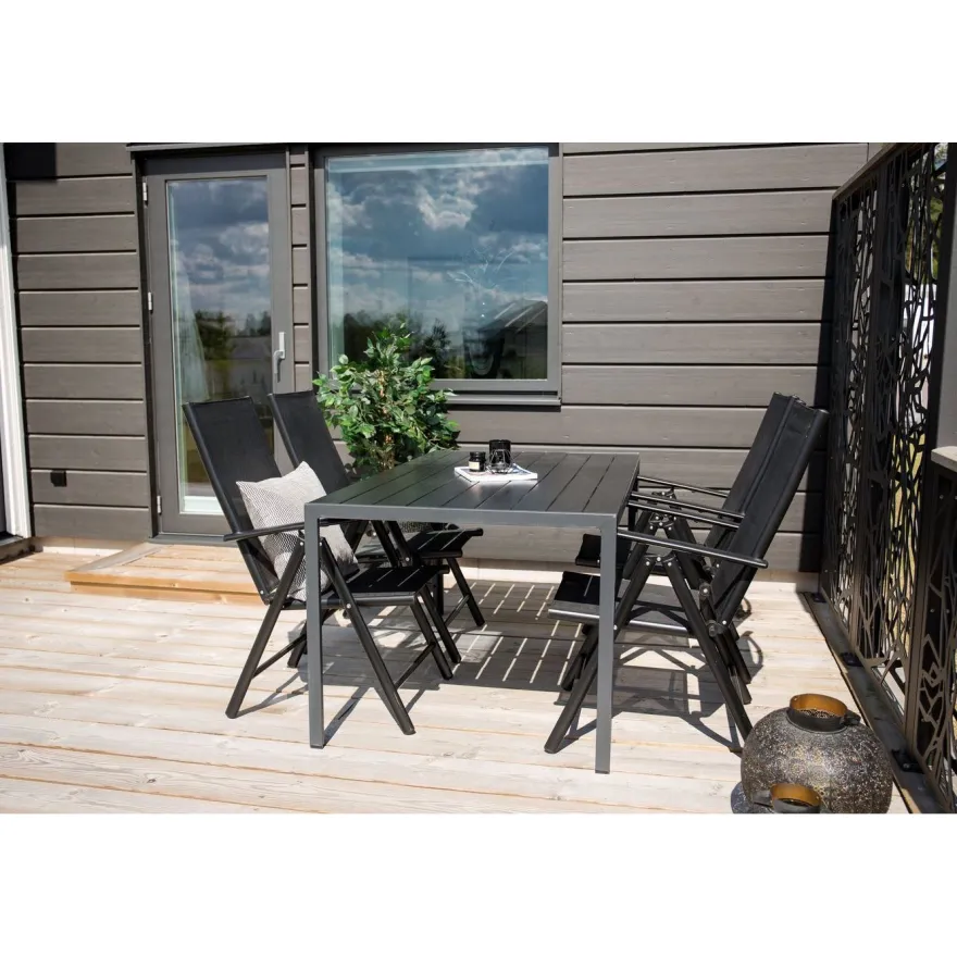 Ruokailuryhmä Venture Home, 150x90cm musta Break-pöytä + 4 mustaa Break-säätötuolia