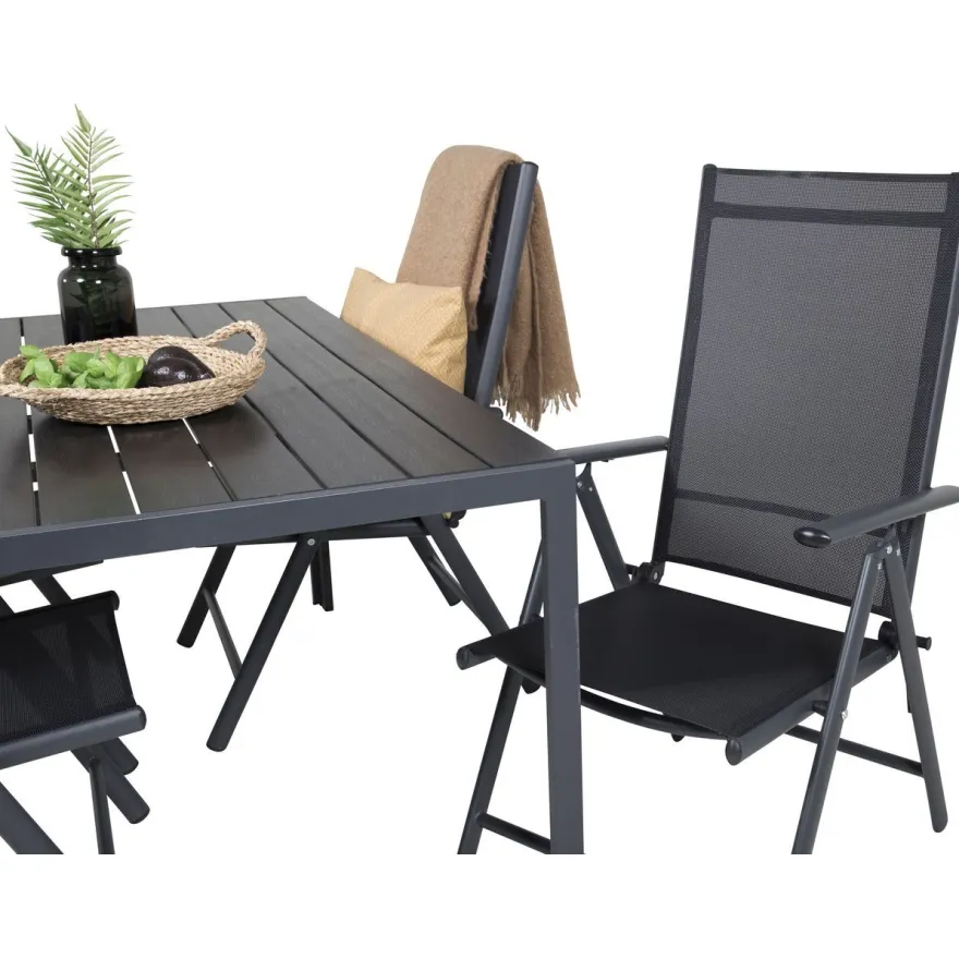 Ruokailuryhmä Venture Home, 150x90cm musta Break-pöytä + 4 mustaa Break-säätötuolia