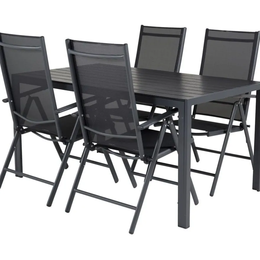 Ruokailuryhmä Venture Home, 150x90cm musta Break-pöytä + 4 mustaa Break-säätötuolia