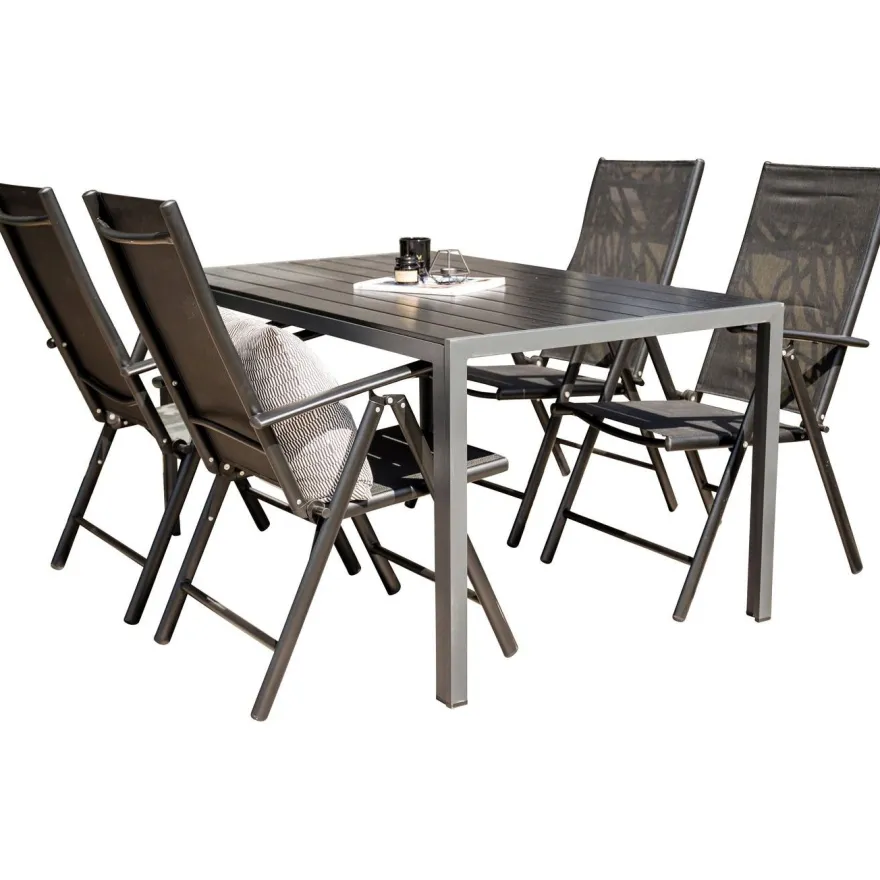 Ruokailuryhmä Venture Home, 150x90cm musta Break-pöytä + 4 mustaa Break-säätötuolia