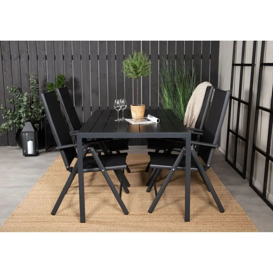Ruokailuryhmä Venture Home, 150x90cm musta Break-pöytä + 4 mustaa Break-säätötuolia