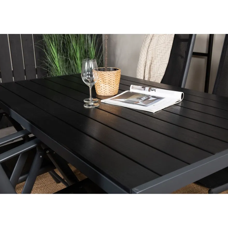 Ruokailuryhmä Venture Home, 150x90cm musta Break-pöytä + 4 mustaa Break-säätötuolia