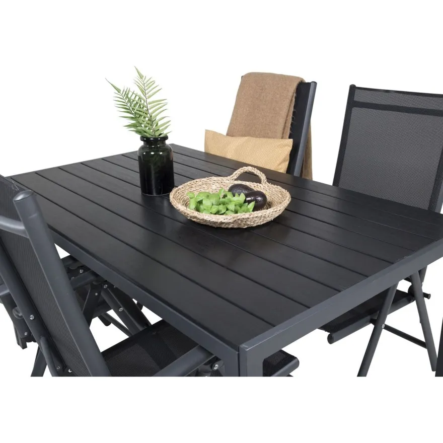 Ruokailuryhmä Venture Home, 150x90cm musta Break-pöytä + 4 mustaa Break-säätötuolia