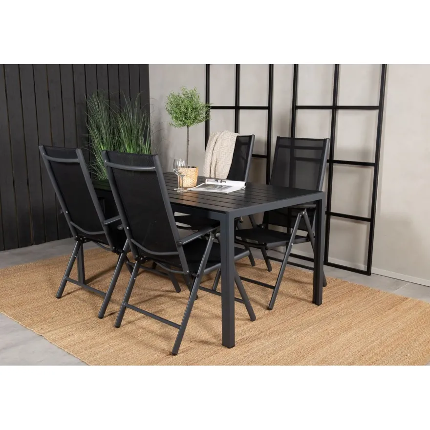 Ruokailuryhmä Venture Home, 150x90cm musta Break-pöytä + 4 mustaa Break-säätötuolia