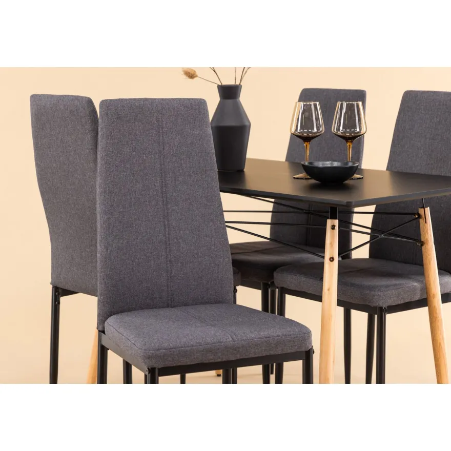 Ruokailuryhmä Venture Home, 120x60cm musta Danburi + 4 tummanharmaata Petra-tuolia