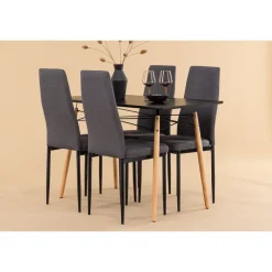 Ruokailuryhmä Venture Home, 120x60cm musta Danburi + 4 tummanharmaata Petra-tuolia
