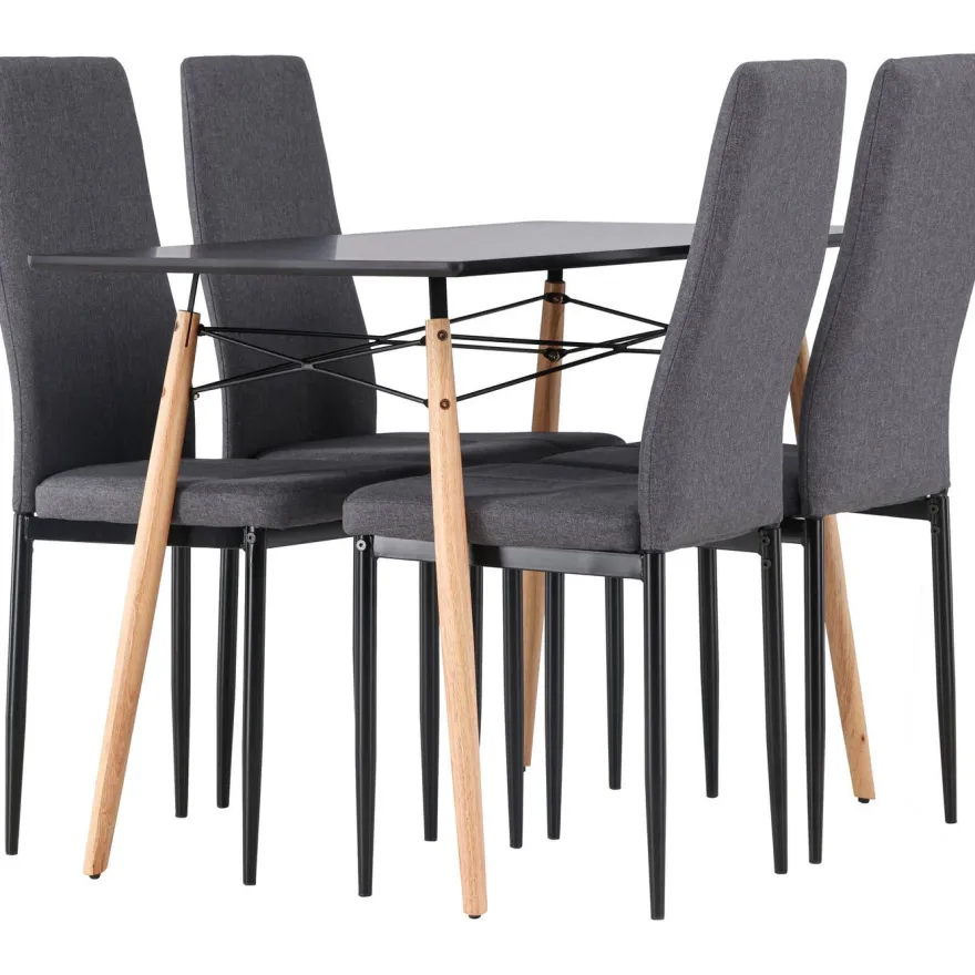Ruokailuryhmä Venture Home, 120x60cm musta Danburi + 4 tummanharmaata Petra-tuolia