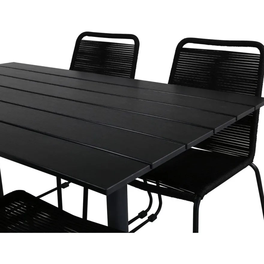 Ruokailuryhmä Venture Home, 120x70cm musta Denver-pöytä + 4 Lindos-tuolia