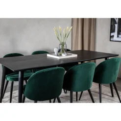 Ruokailuryhmä Venture Home, 180x90cm musta Dipp-pöytä + 6 Velvet-tuolia, sametti