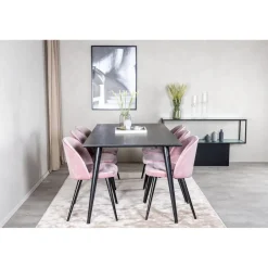 Ruokailuryhmä Venture Home, 180x90cm musta Dipp-pöytä + 6 Velvet-tuolia, sametti
