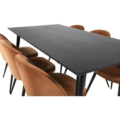 Ruokailuryhmä Venture Home, 180x90cm musta Dipp-pöytä + 6 Velvet-tuolia, sametti