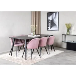 Ruokailuryhmä Venture Home, 180x90cm musta Dipp-pöytä + 6 Velvet-tuolia, sametti